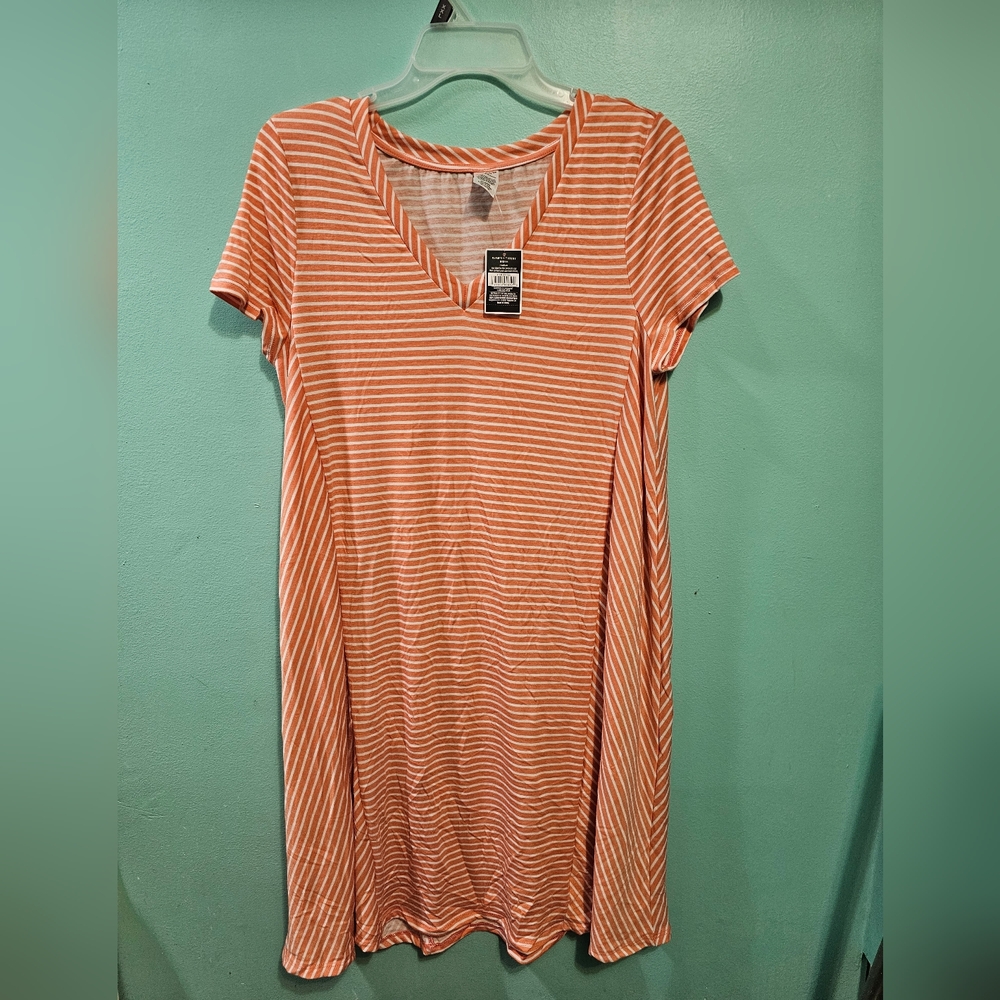 Orange Striped V-Neck T-shirt  Dress